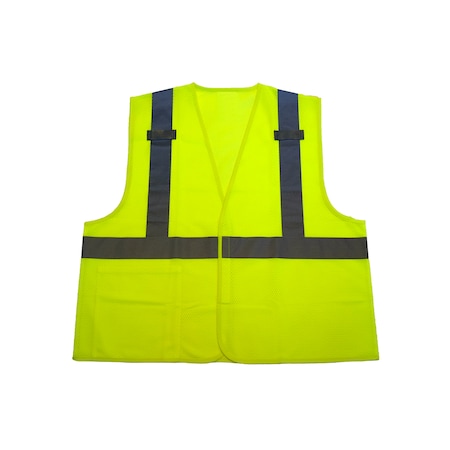 Economy Hi-Vis ANSI/ISEA Type R Class 2 Mesh Vest W/2 Reflective Tape & 2 Pockets, XL